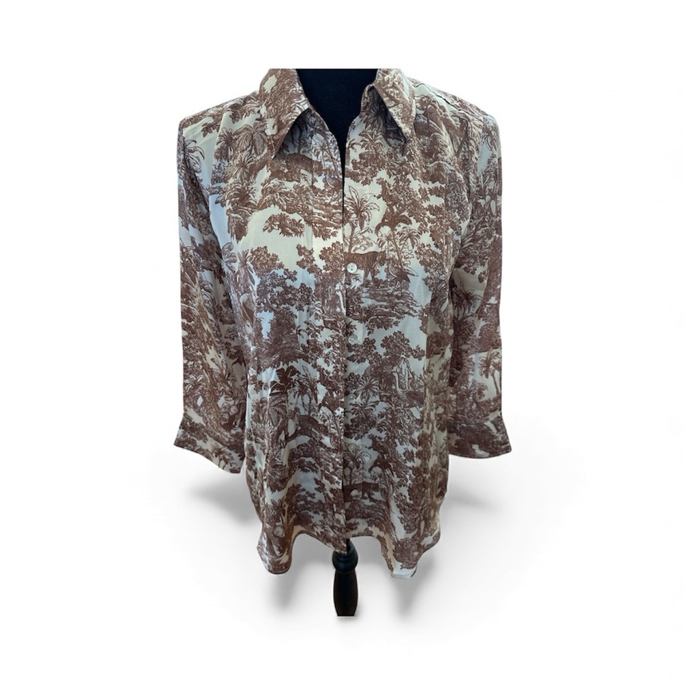 L'Agence Silk Women's Brown Jungle Patterned Shirt Size S/P